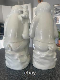 Chinese Antique Porcelain Monkey Pair Blanc-de-Chine, Artist Marked