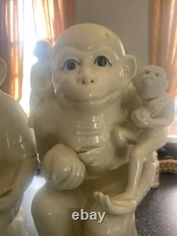 Chinese Antique Porcelain Monkey Pair Blanc-de-Chine, Artist Marked
