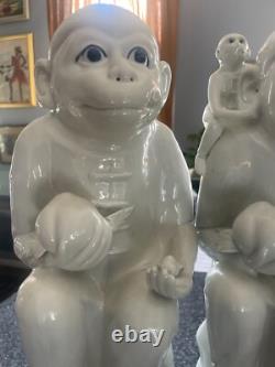 Chinese Antique Porcelain Monkey Pair Blanc-de-Chine, Artist Marked