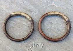 Chinese Antique Silver Gilt & Bamboo Wood Pair of Bangles Bracelets Signed QING