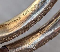 Chinese Antique Silver Gilt & Bamboo Wood Pair of Bangles Bracelets Signed QING