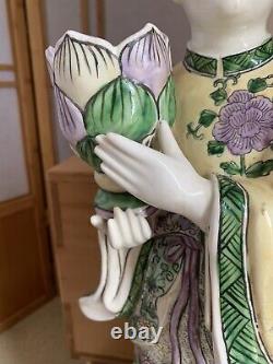 Chinese Export Porcelain Court Maiden Pair Lady Candle Holders Hand Painted 19