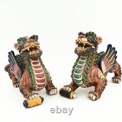 Chinese Qilin Mythical Beasts Statues Pair in Glazed Porcelain