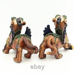 Chinese Qilin Mythical Beasts Statues Pair in Glazed Porcelain