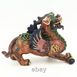 Chinese Qilin Mythical Beasts Statues Pair in Glazed Porcelain