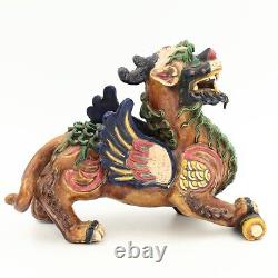 Chinese Qilin Mythical Beasts Statues Pair in Glazed Porcelain