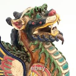 Chinese Qilin Mythical Beasts Statues Pair in Glazed Porcelain