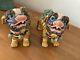 Chinese Vintage Colorful Pair Of Ceramic Signed Foo Dogs