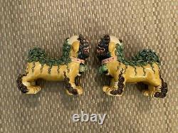 Chinese Vintage Colorful Pair of Ceramic Signed Foo Dogs