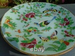 Chinese pair of Tongzhi celadon hand painted plates with makers mark to back