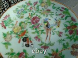 Chinese pair of Tongzhi celadon hand painted plates with makers mark to back