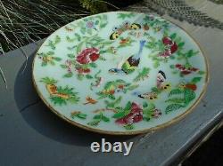 Chinese pair of Tongzhi celadon hand painted plates with makers mark to back