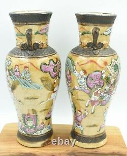 Chinese porcelain pair vases Nanking crackle glazed famille rose late 19th c