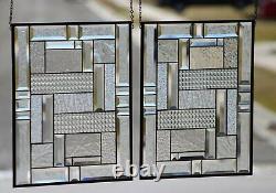 Clear Geo 16 x 20 Pair of Beveled Stained Glass Window Panels