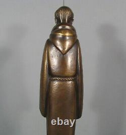 Clergyman Monk Nun Pair Statue Religious Bronze Antique Signed Dudeffant