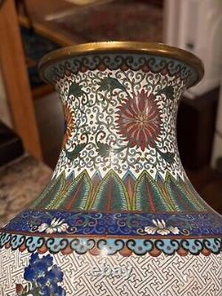 Cloisonné Vases Antique Late Qing or Republic Lao Tian Li Zhi A Pair SIGNED