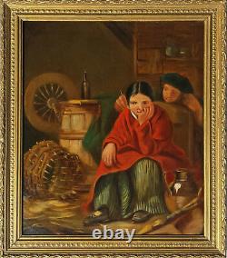 Couple in a barn 20% OFF old, antique oil on canvas, french genre painting