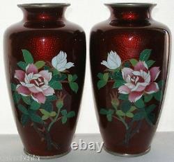 EXTRAORDINARILY Exquisite SIGNED Sato CLOISONNE Mirror Image VASE PAIR Japanese