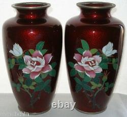 EXTRAORDINARILY Exquisite SIGNED Sato CLOISONNE Mirror Image VASE PAIR Japanese