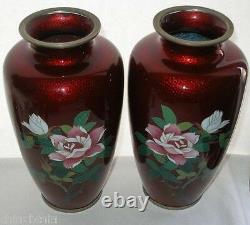 EXTRAORDINARILY Exquisite SIGNED Sato CLOISONNE Mirror Image VASE PAIR Japanese