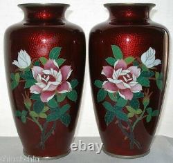 EXTRAORDINARILY Exquisite SIGNED Sato CLOISONNE Mirror Image VASE PAIR Japanese