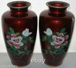 EXTRAORDINARILY Exquisite SIGNED Sato CLOISONNE Mirror Image VASE PAIR Japanese