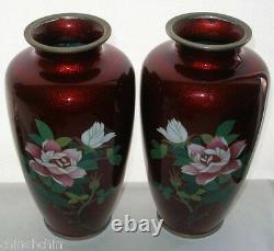 EXTRAORDINARILY Exquisite SIGNED Sato CLOISONNE Mirror Image VASE PAIR Japanese