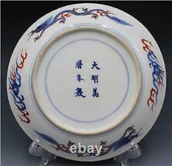 Early 20C Antique Chinese Porcelain Pair of Plates Signed with Dragons & Crown