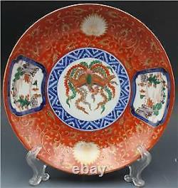 Early 20C Antique Chinese Porcelain Pair of Plates Signed with Dragons & Crown