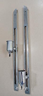 Early Original Pair Art Deco Chrome Chevron Wall Sconce Lights Signed