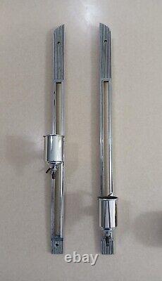 Early Original Pair Art Deco Chrome Chevron Wall Sconce Lights Signed