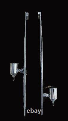 Early Original Pair Art Deco Chrome Chevron Wall Sconce Lights Signed