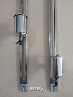 Early Original Pair Art Deco Chrome Chevron Wall Sconce Lights Signed