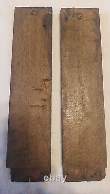 Early Pair Oak Handcarved Panels Fragment English, Tudor Roses, Leaves, Etc