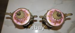 Early Signed Antique Sevres Porcelain Pair Of Covered Urns Bronze Ormolu Pink