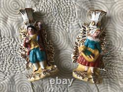 Elegant Pair Antique Old Paris Porcelain Empire Figural Candlesticks Signed