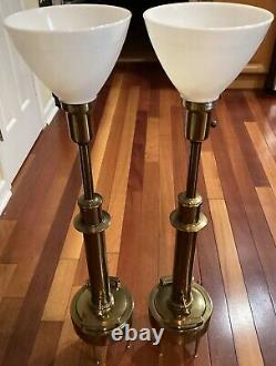 Elegant Pair Signed Stiffel Large Brass Table Lamps MCM Vintage Tommi Parzinger