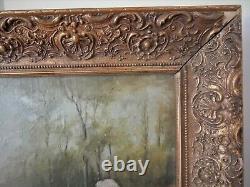 European, Romantic Couple, Antique Vintage Original Oil Painting, Signed