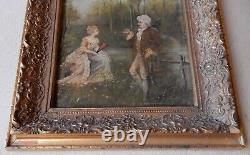 European, Romantic Couple, Antique Vintage Original Oil Painting, Signed