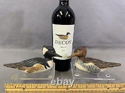 Excellent Pair of Merganser Decoy Miniatures Signed Bob Gittens 1975 Geneva NY