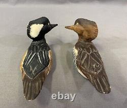 Excellent Pair of Merganser Decoy Miniatures Signed Bob Gittens 1975 Geneva NY