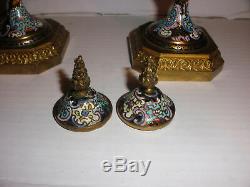 Exquisite Pair Of Antique Porcelain Sevres Champleve French Urns Signed J Aublet