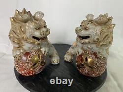 Exquisite Pair of Early Ceramic Foo Dogs Signed. Free Shipping