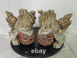 Exquisite Pair of Early Ceramic Foo Dogs Signed. Free Shipping