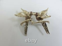 FAB ANTIQUE UNUSED GOLD 333 Signed LOVE BIRDS PAIR RUBY EYES PIN BROOCH