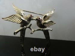 FAB ANTIQUE UNUSED GOLD 333 Signed LOVE BIRDS PAIR RUBY EYES PIN BROOCH