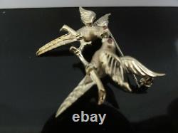FAB ANTIQUE UNUSED GOLD 333 Signed LOVE BIRDS PAIR RUBY EYES PIN BROOCH