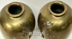 FINE Pair Antique Japanese Bronze Vases NOBORU NOGAWA Cockerel Signed Oriental