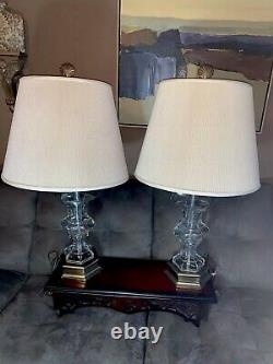 FREDERICK COOPER Lamps WithOriginal Signed Shades ANTIQUE BRASS & GLASS ORBS Pair
