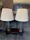 Frederick Cooper Lamps Withoriginal Signed Shades Antique Brass & Glass Orbs Pair